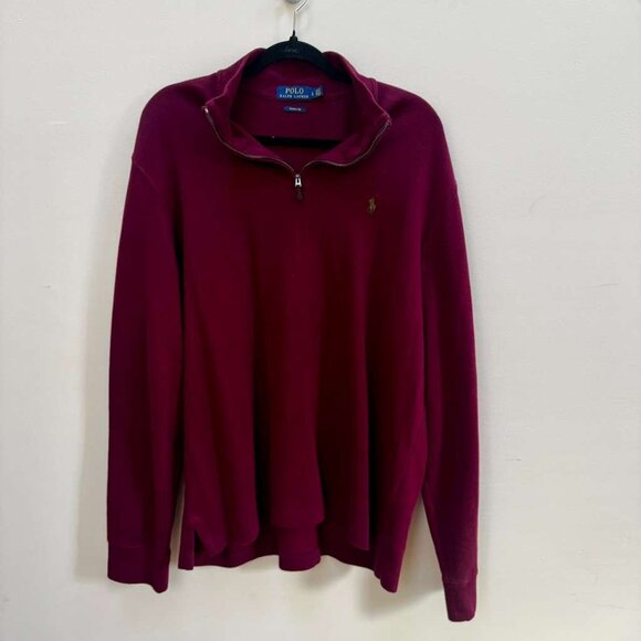 Polo Ralph Lauren Men's Estate Rib Cotton Quarter-Zip Pullover Sweater Maroon L - Picture 1 of 6